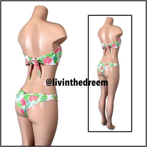 Beach Bunny Bethany Bandeau XL & Bethany Tango Bottom L Pink Jungle Floral $218 - Picture 8 of 14